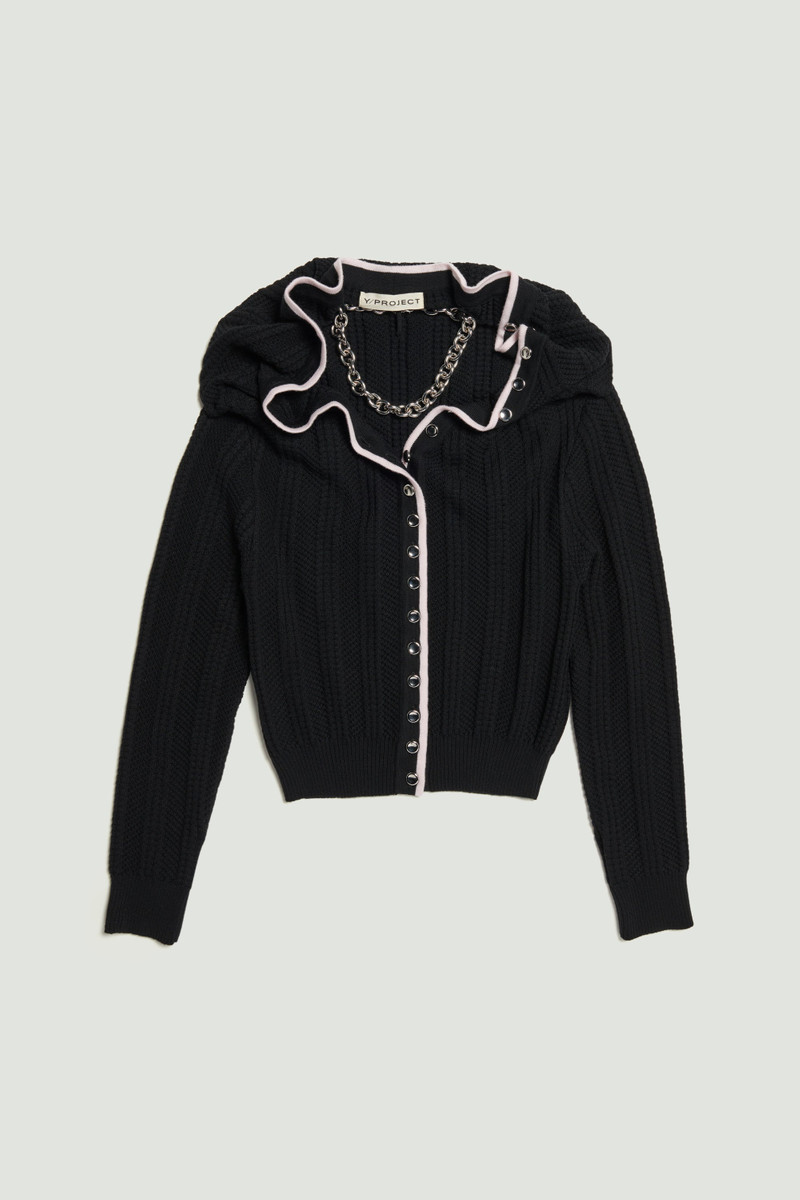 EVERGREEN RUFFLE NECKLACE CARDIGAN 1