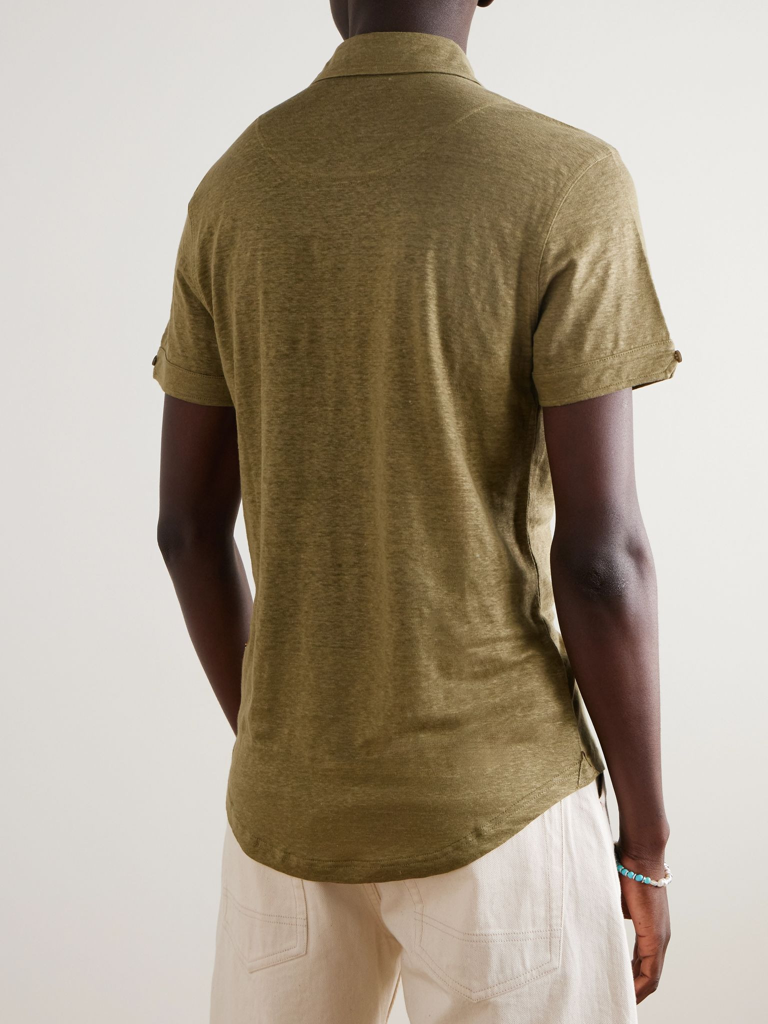 Sebastian Linen-Jersey Polo Shirt Green - 3