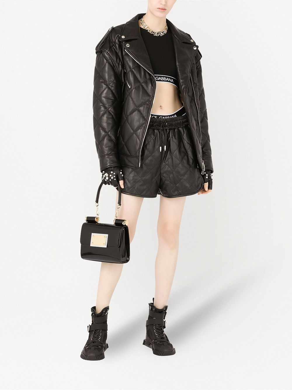 quilted zip-fastening biker jacket - 2