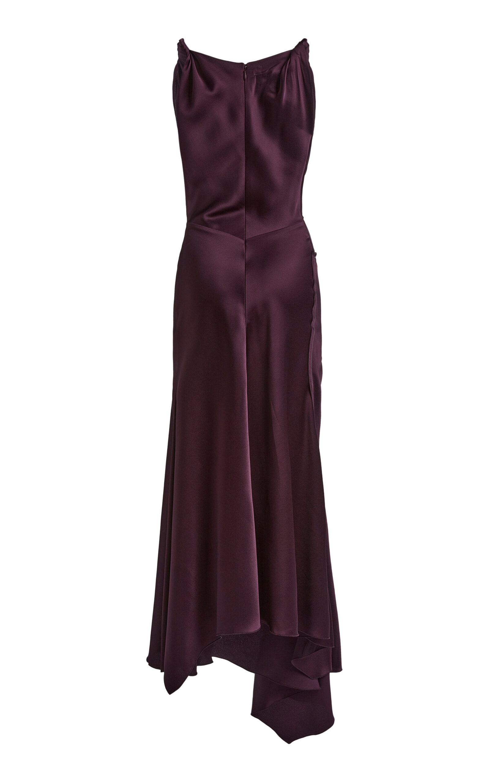 Asymmetric Draped Satin Midi Dress berry - 6