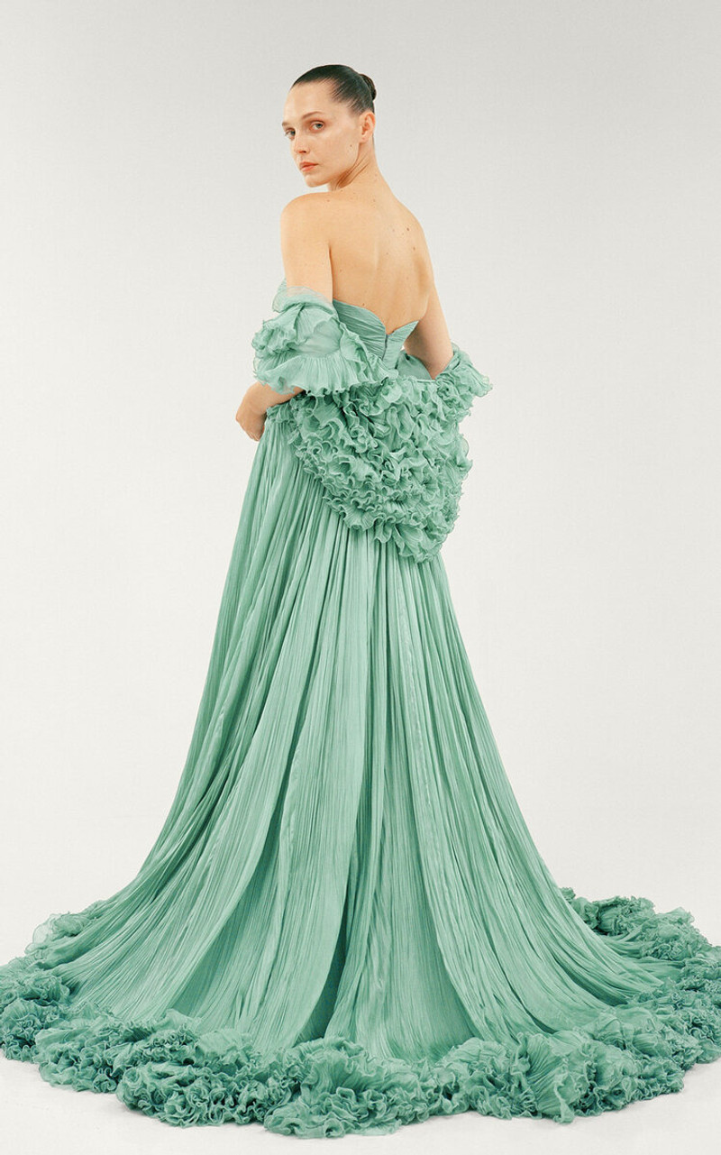 MARMAR HALIM Ruched Silk Evening Gown light blue outlook