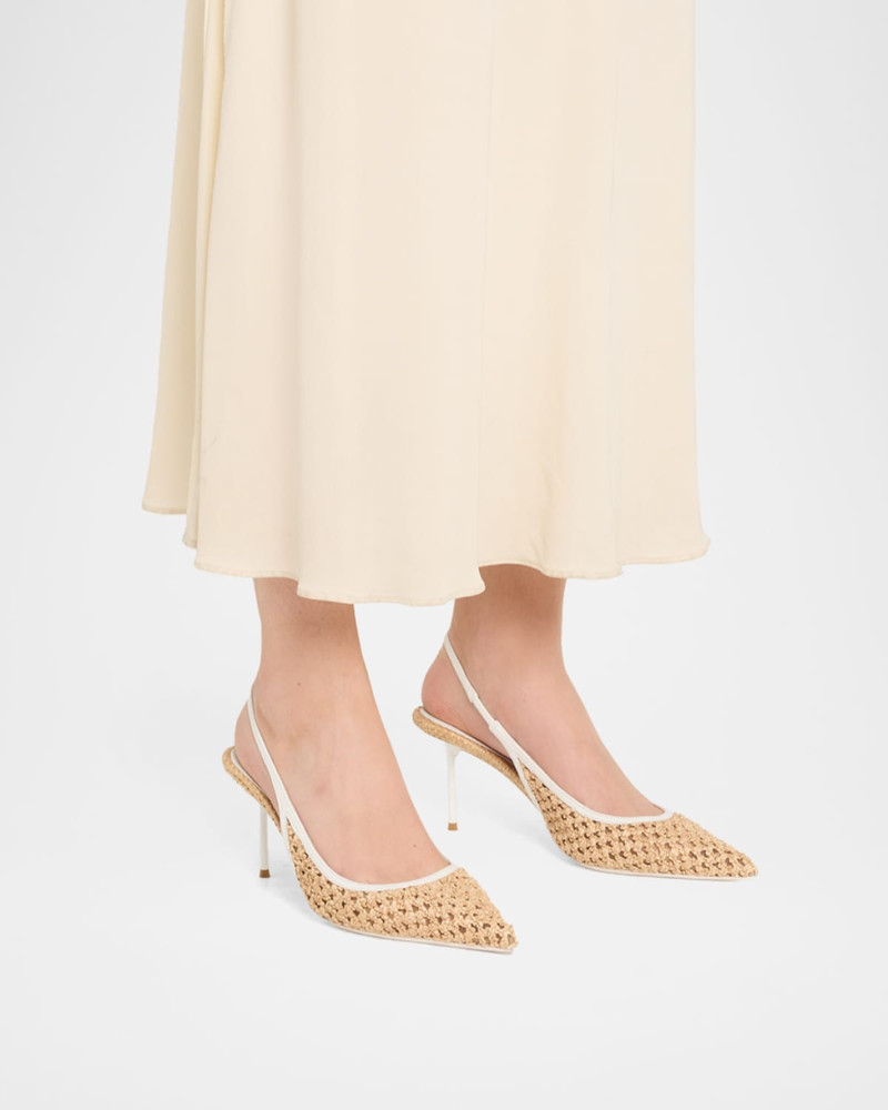 PARIS TEXAS 70mm Lidia Woven Raffia Slingback Pumps outlook