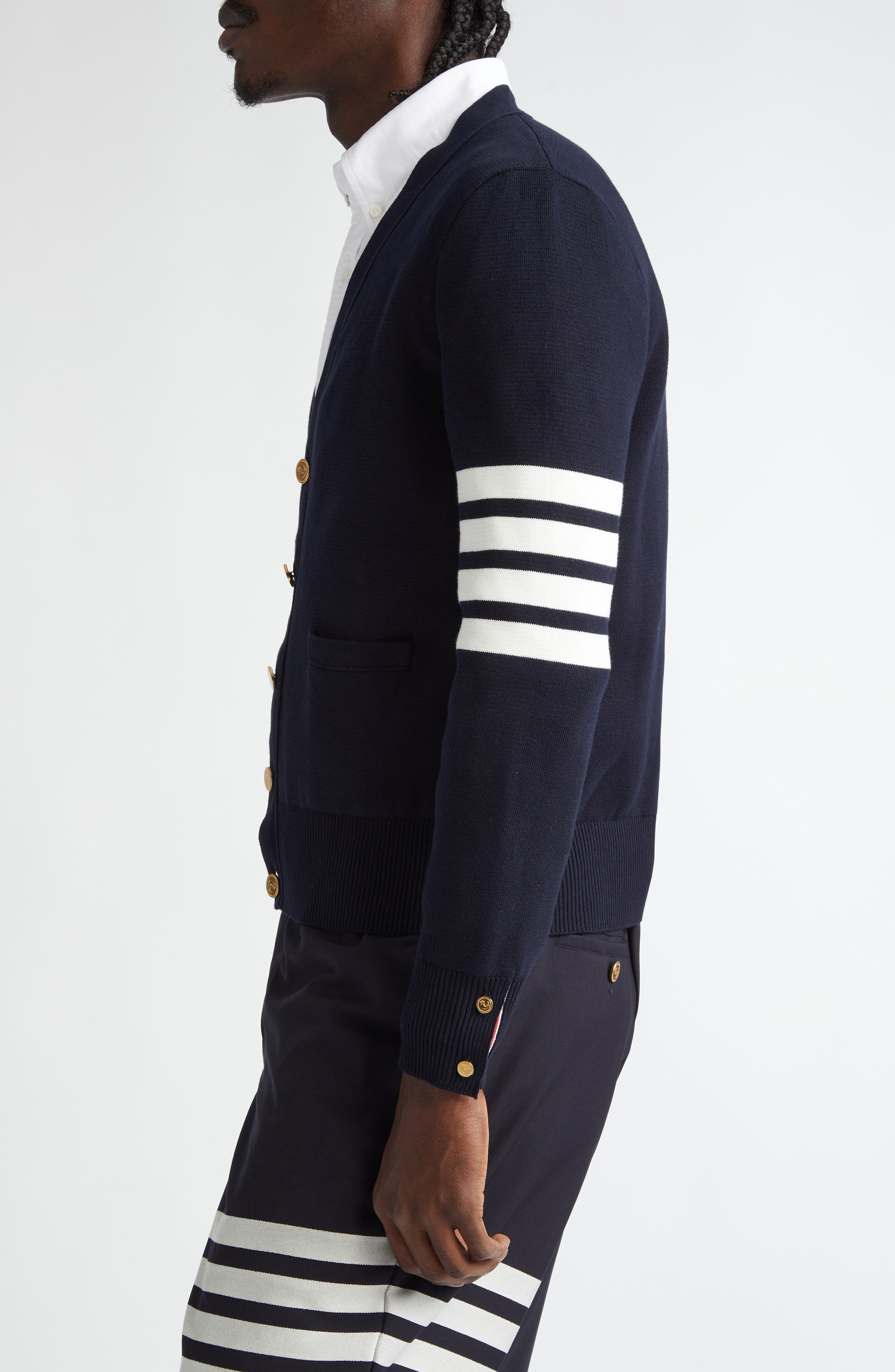 Thom Browne 4-Bar Milano Knit Cardigan in Navy at Nordstrom - 4