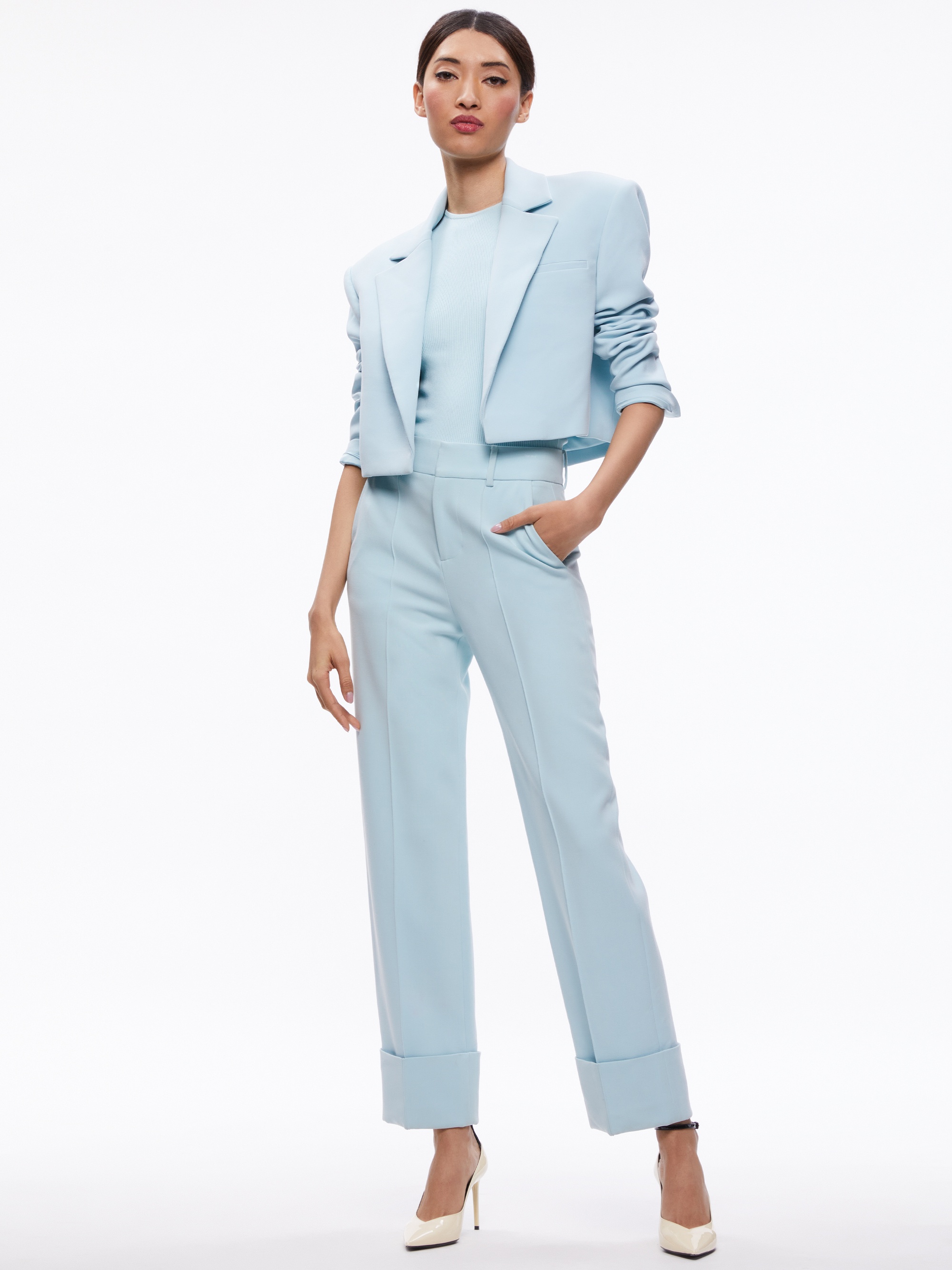 SHAN CROPPED RUCHED SLEEVE BLAZER - 4