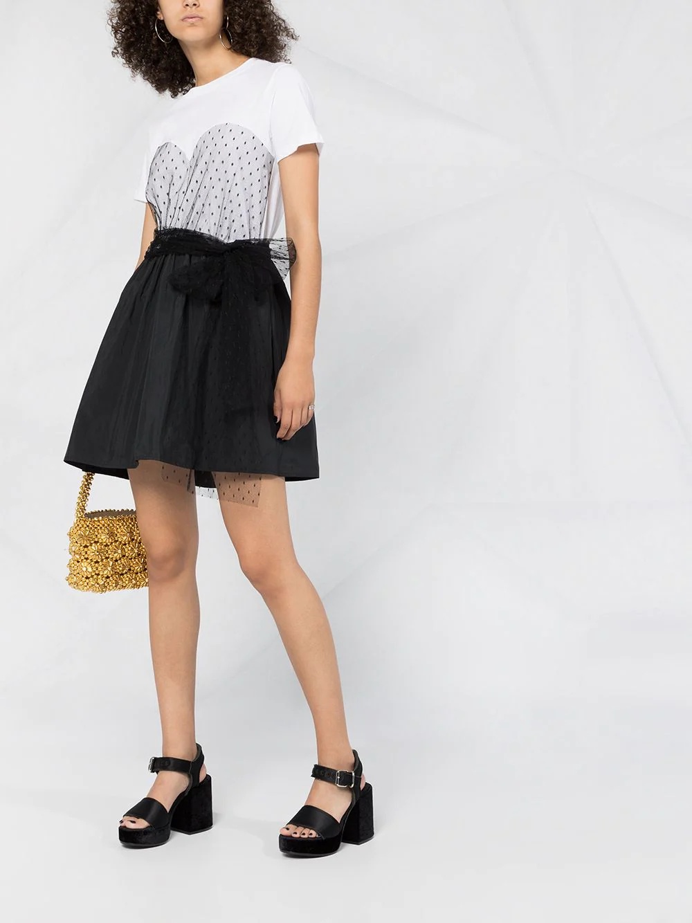 tulle-overlay T-shirt dress - 2