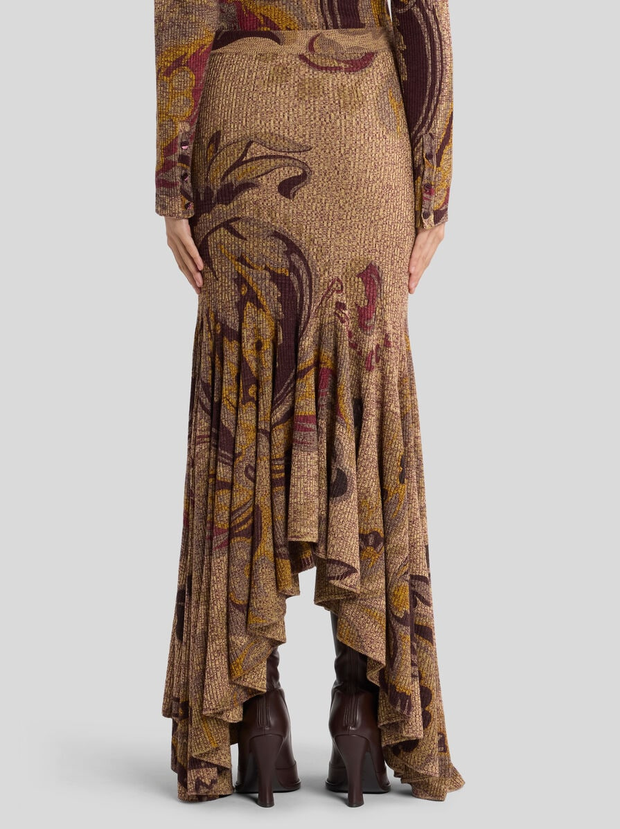 RIBBED WOOL MAXI SKIRT WITH FLORAL MOTIF - 5