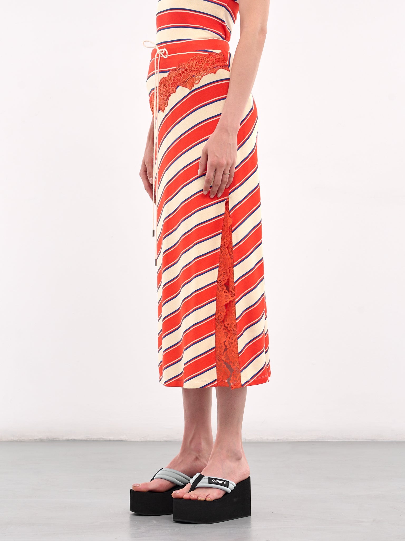 Striped Bias Lace Midi Skirt - 2