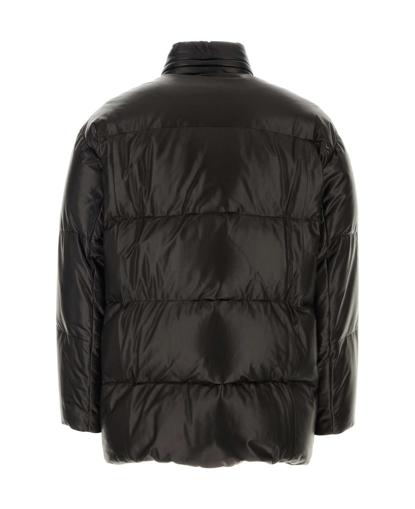 Black Nappa Leather Down Jacket - 2