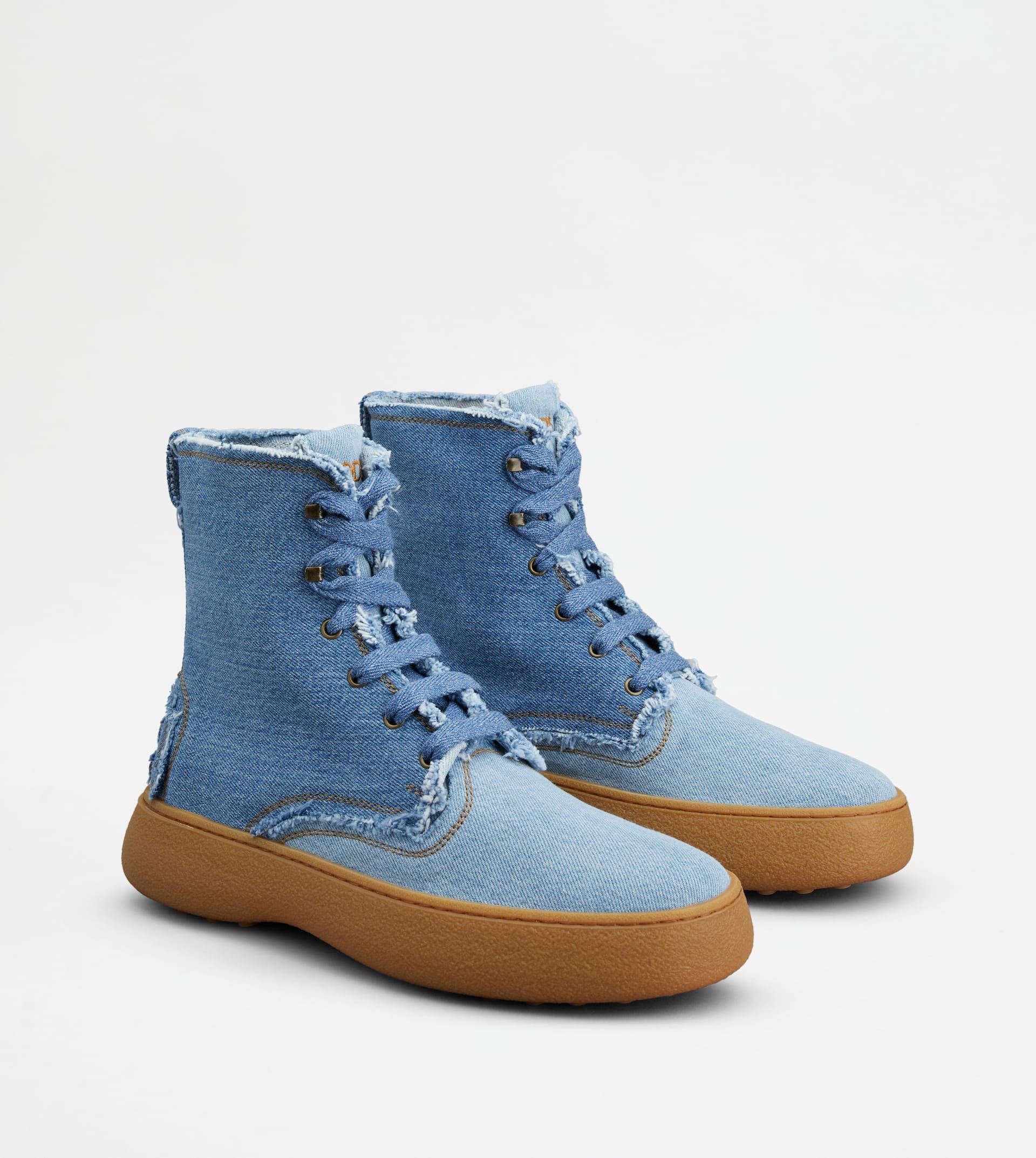 TOD'S W. G. LACE-UP ANKLE BOOTS IN DENIM - LIGHT BLUE - 3