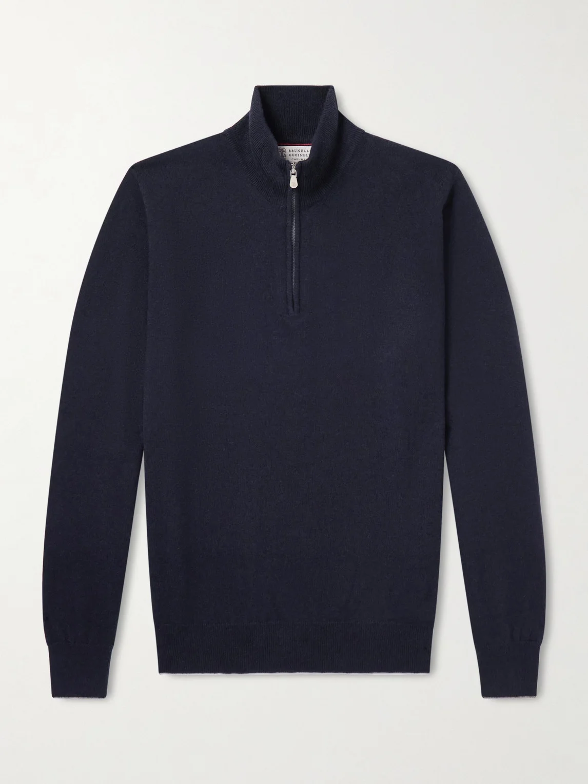 Contrast-Tipped Cashmere Half-Zip Sweater - 1