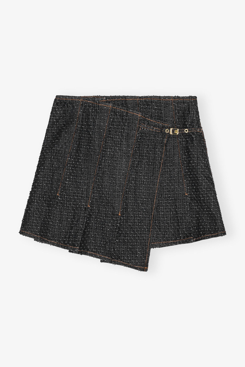 BLACK FLUFFY DENIM WRAP MINI SKIRT 1