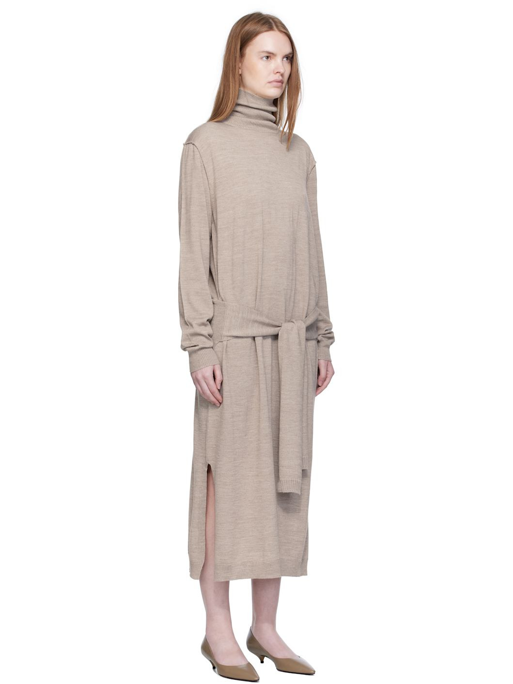 Taupe Trompe L'oeil Midi Dress - 2