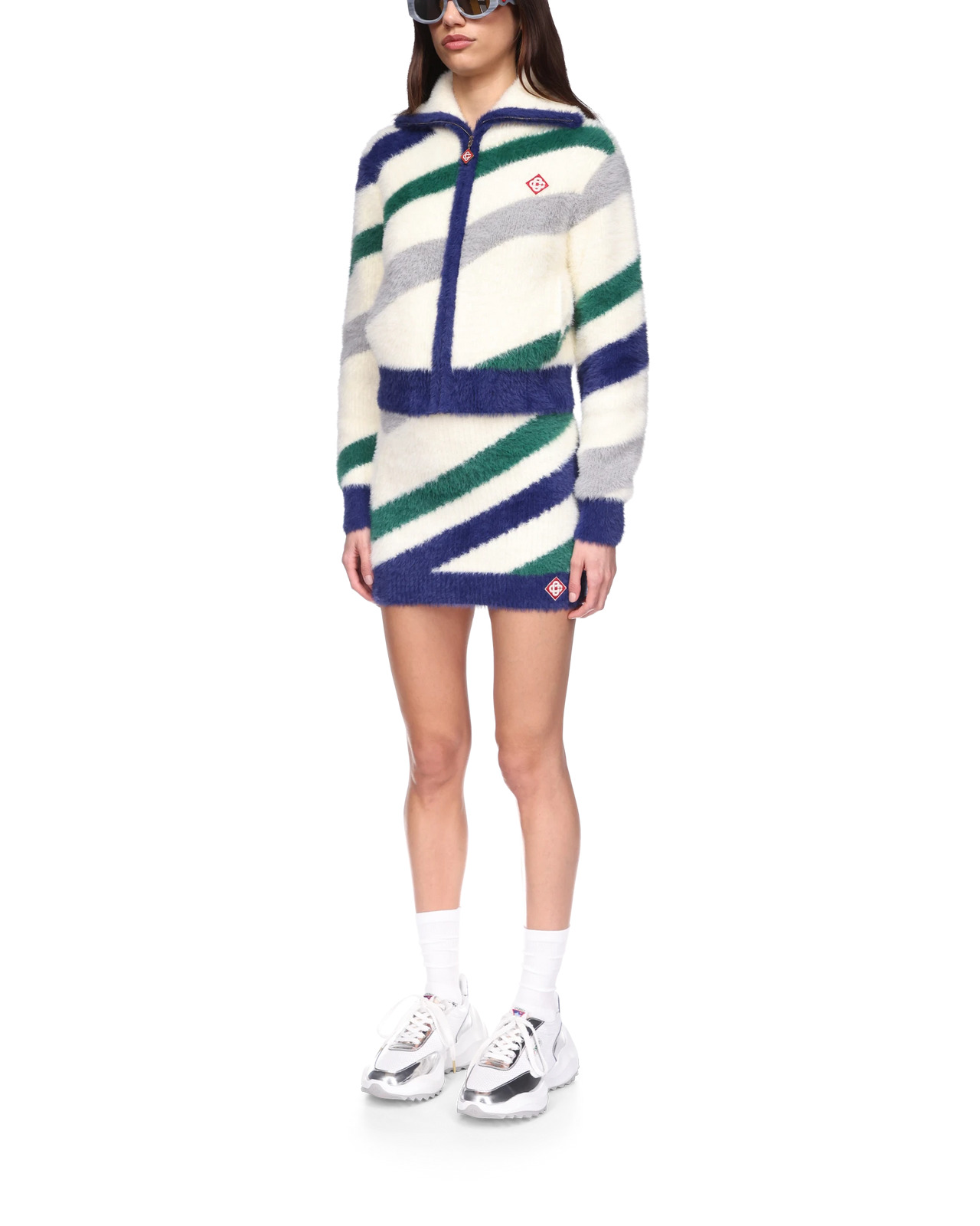 Striped Fluffy Zip Up Jumper - 3