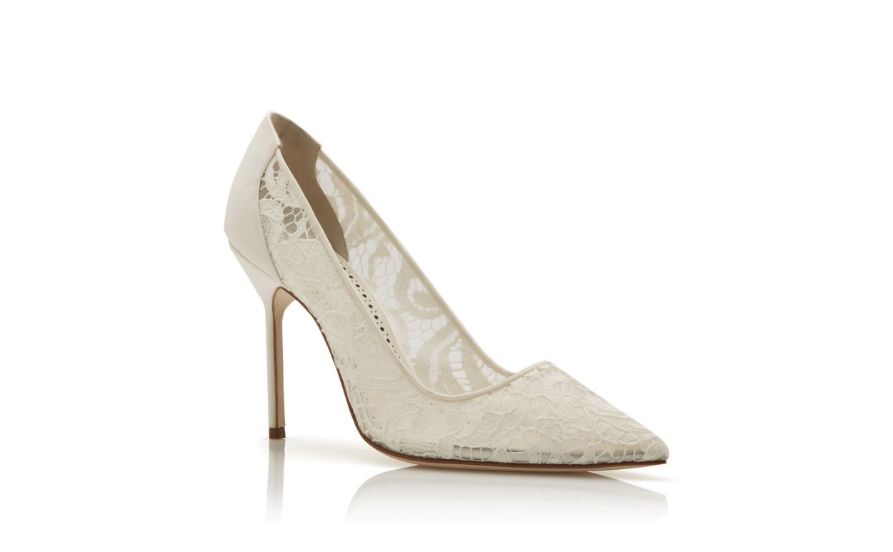 White Lace Pointed Toe Pumps - 3