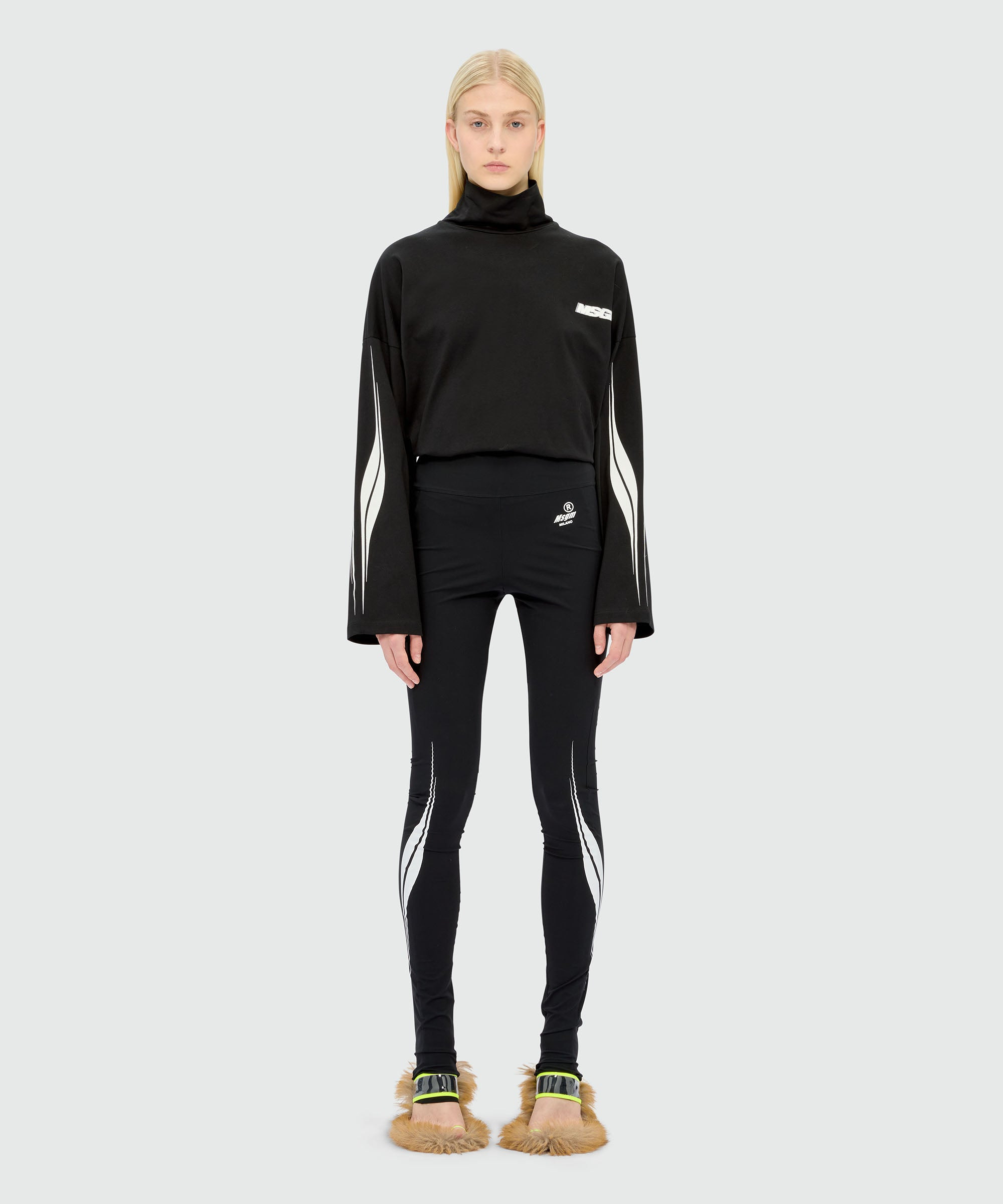 Black Lycra leggings with MSGM Race print - 2