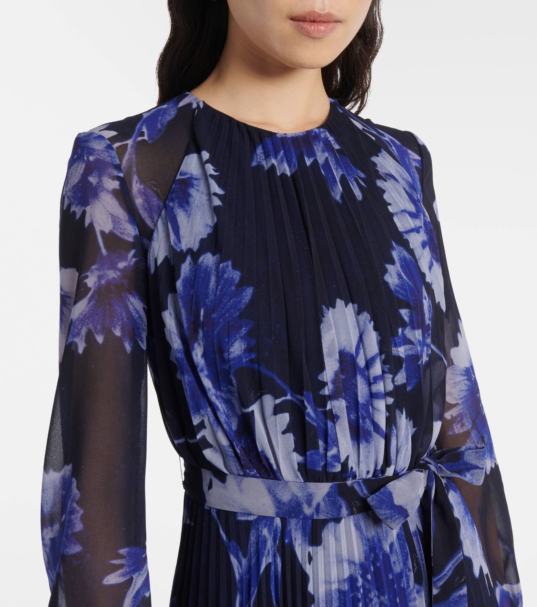 Floral pleated voile gown - 4