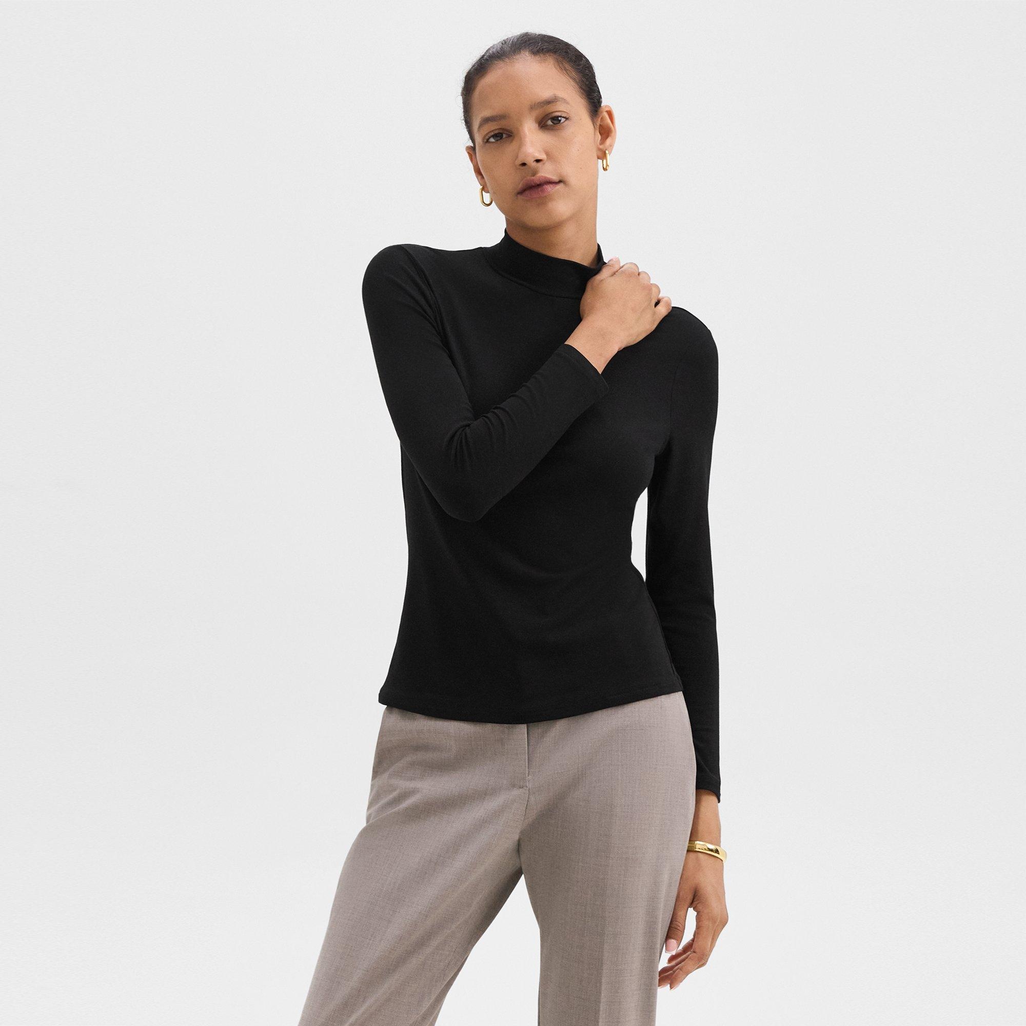 Mock Neck Top in Rib Knit Viscose - 2