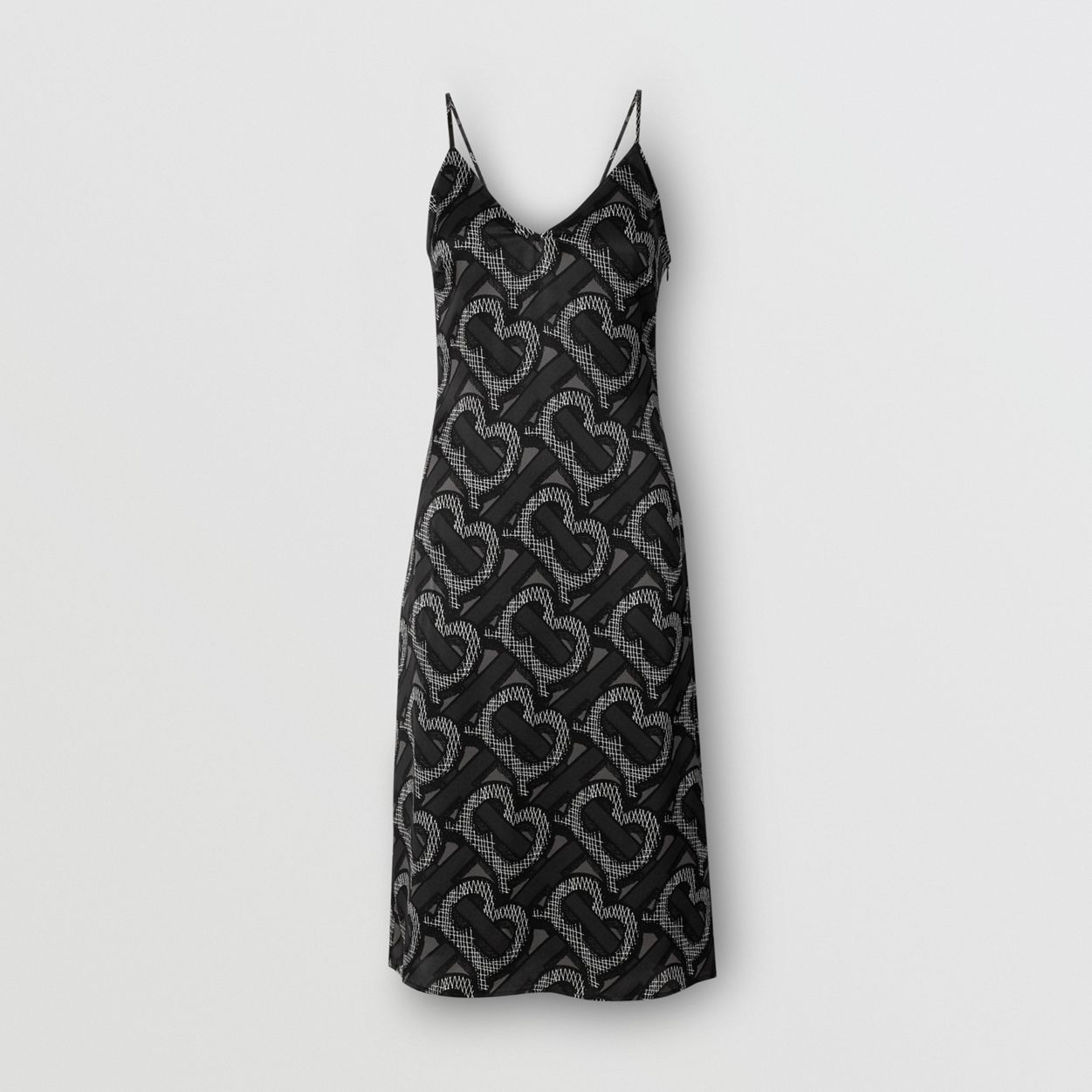 Monogram Print Silk Satin Slip Dress - 1