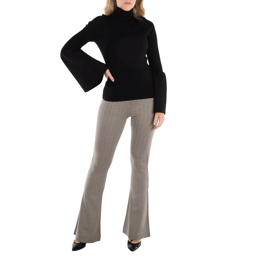 Balmain Ladies Ivoire / Noir Flared Monogrammed Jacquard Trousers - 6