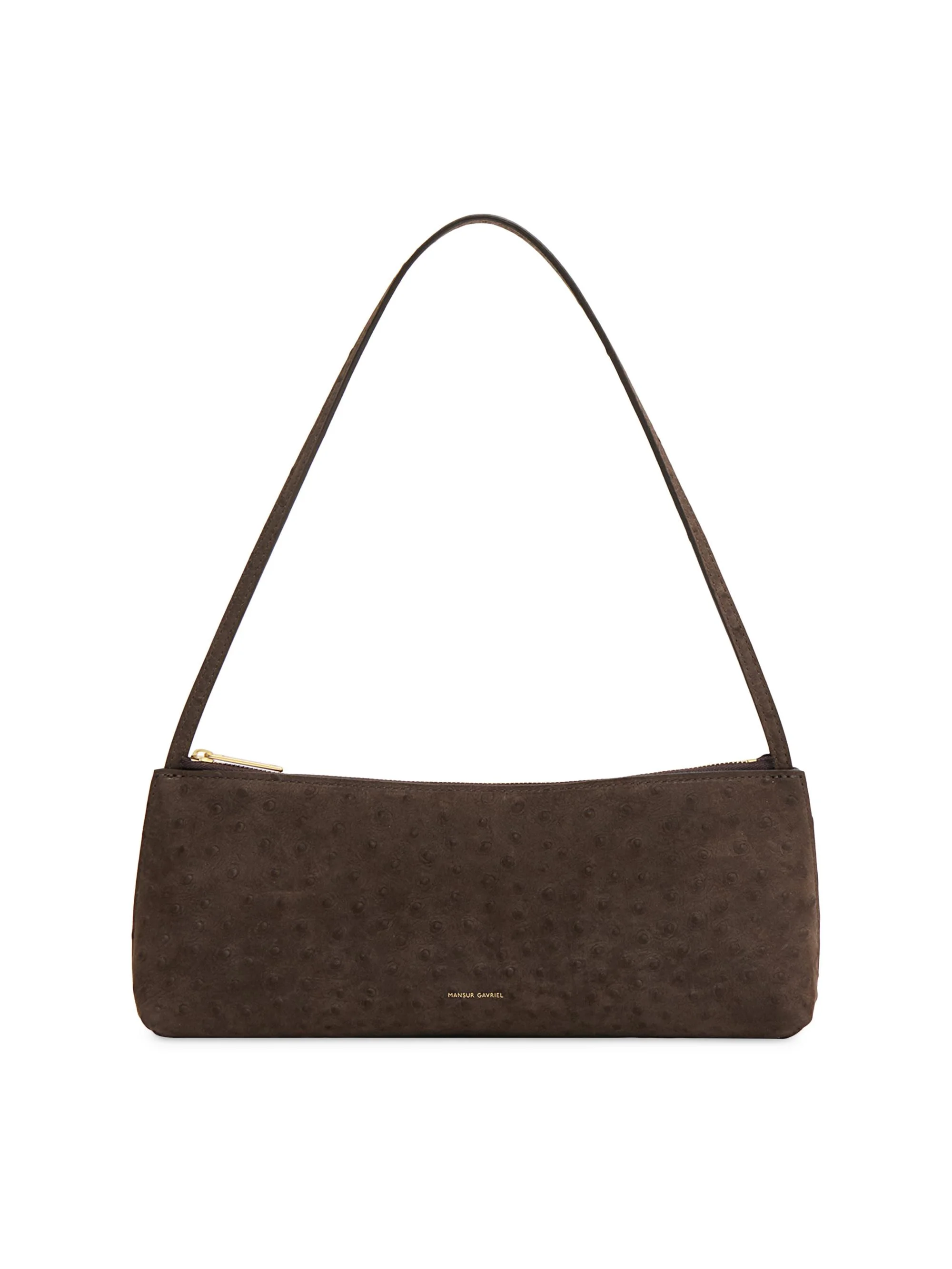 Women's Gaia Ostrich-Embossed Leather Baguette Bag - Ebony - 1