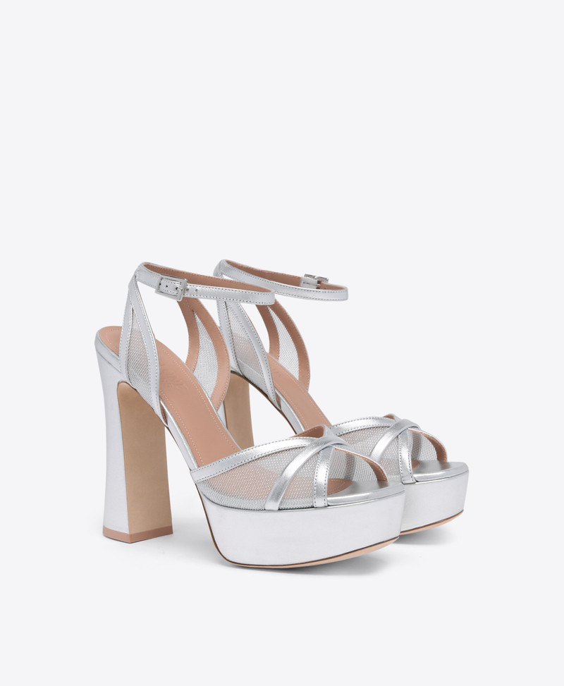 MALONE SOULIERS Sylvie 125 Silver Metallic Mesh Platform Sandals outlook