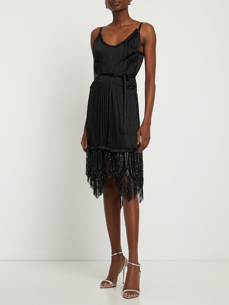 Satin & mesh fringed mini dress - 2