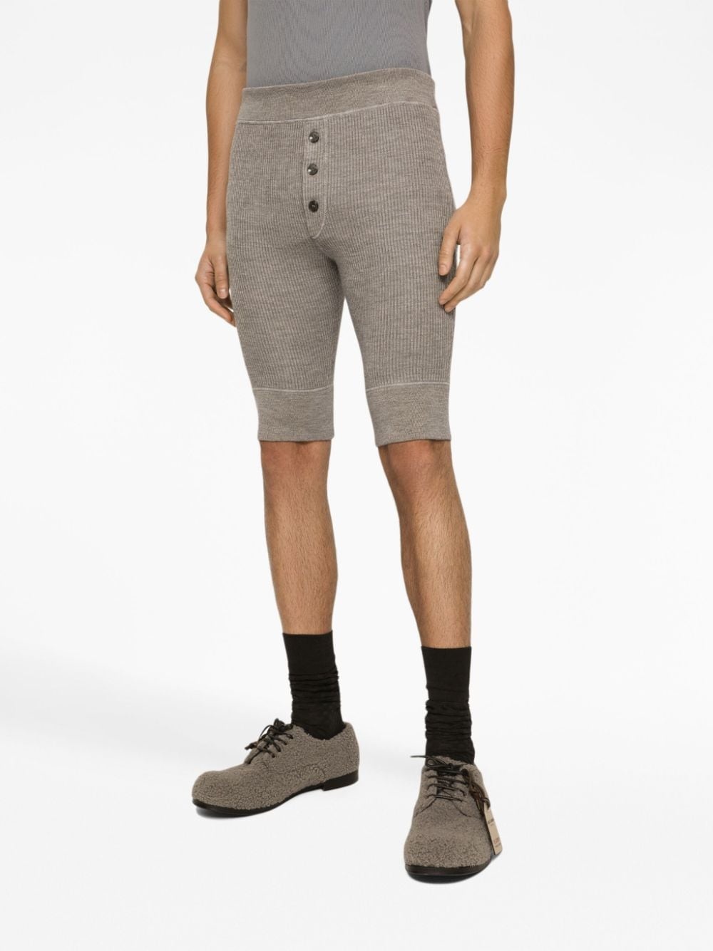 elasticated-waist ribbed-knit shorts - 3