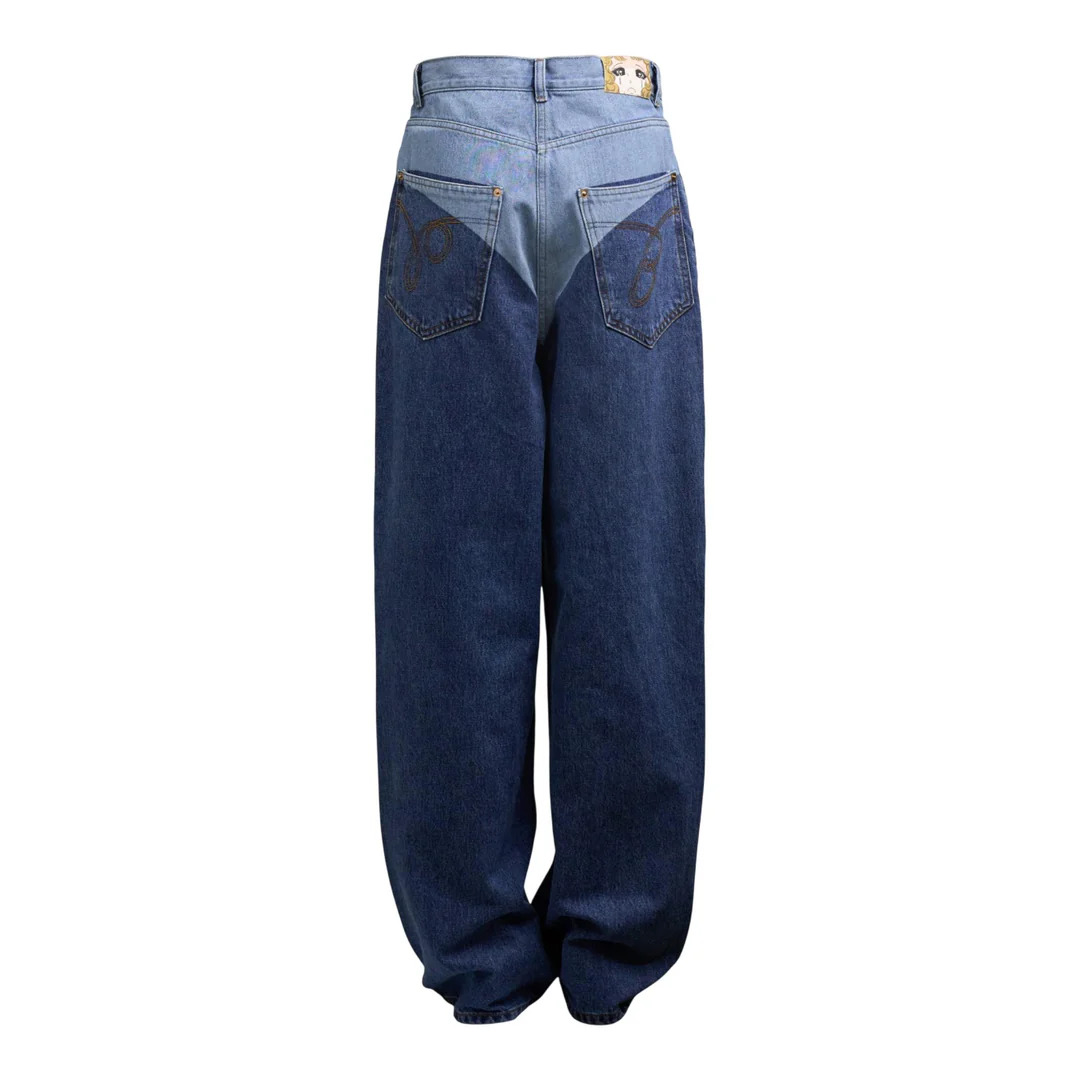 Blue Panty Printed Wide Jeans - 2