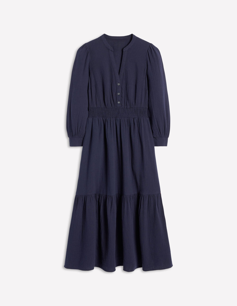 Elena Double Cloth Midi Dress-Navy 1