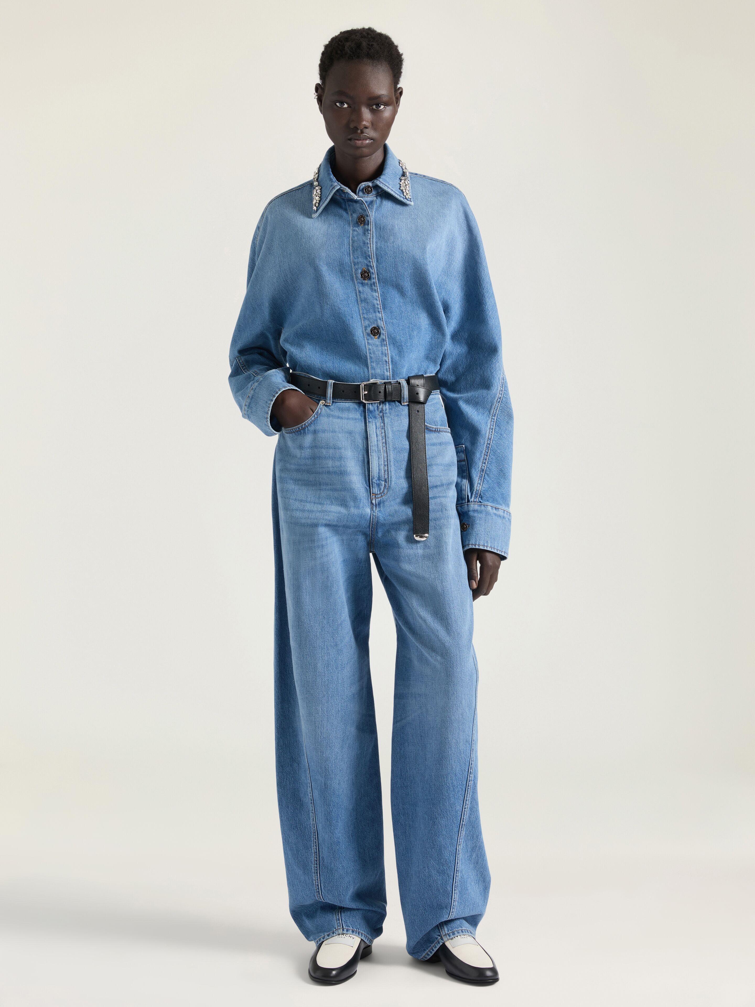 SHIRT IN WASHED DENIM WITH CRYSTALS - 2
