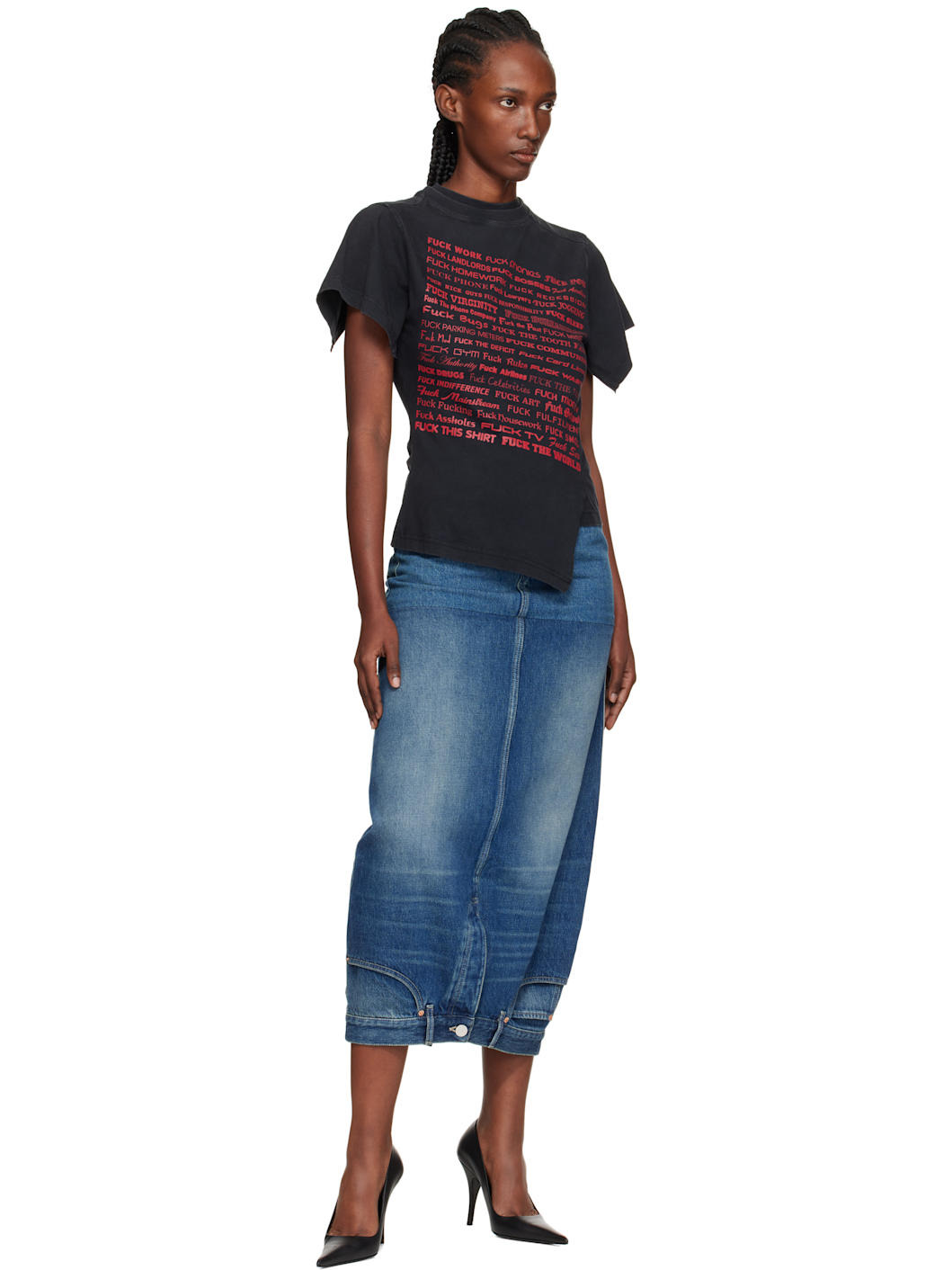 Blue Double Denim Midi Skirt - 4