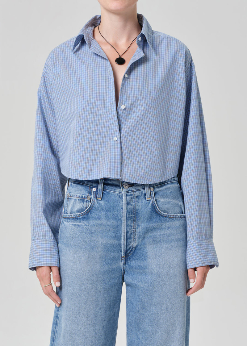 Citizens of Humanity Ana Cropped Shirt In Banker Blue Plaid outlook