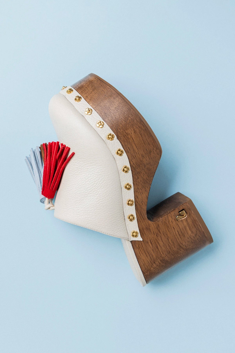 Miso Wooden Tassel Clog In Ivory Leather 6