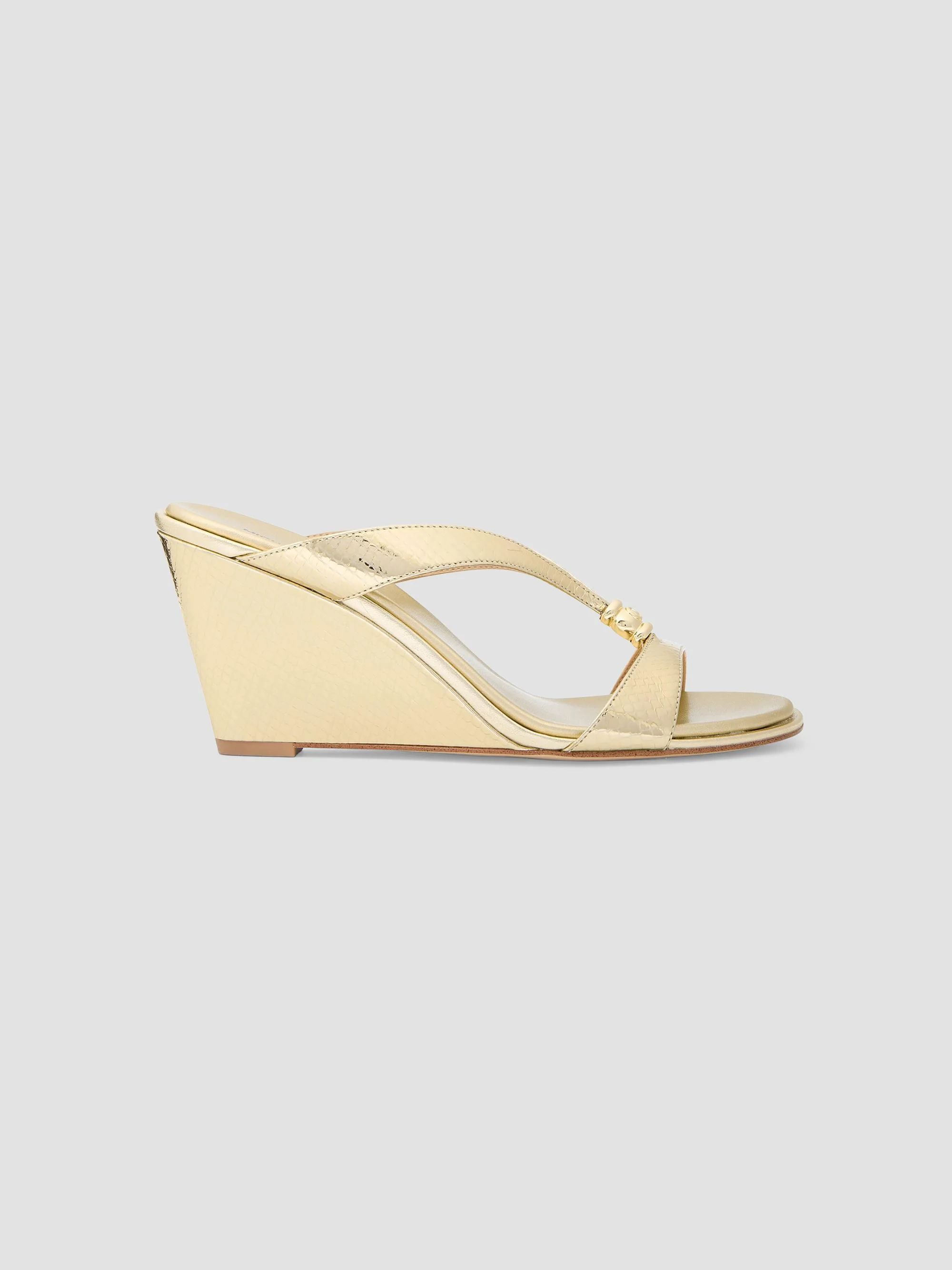 Women's Cherie 75MM Leather Wedge Sandals - Pale Gold - 1