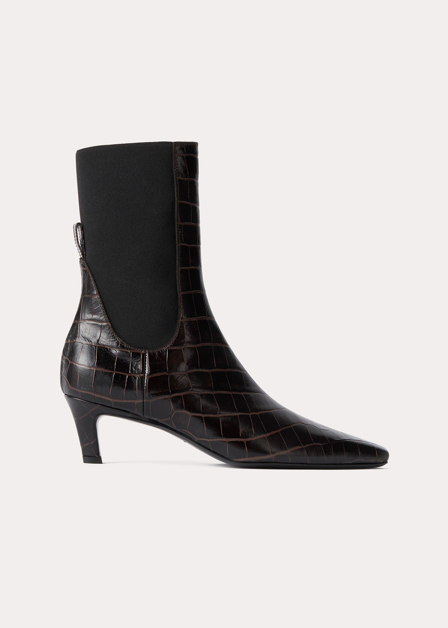 The Mid Heel Leather Boot dark brown croco - 8