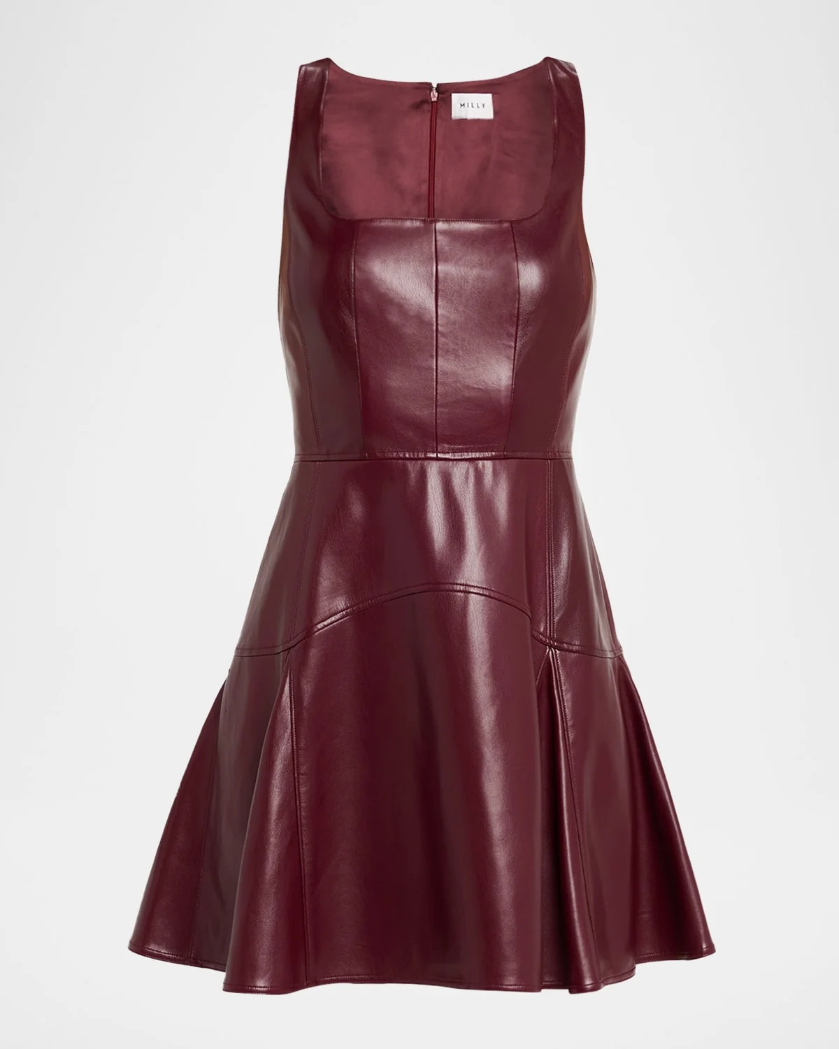 Square-Neck Vegan Leather Mini Dress - 1
