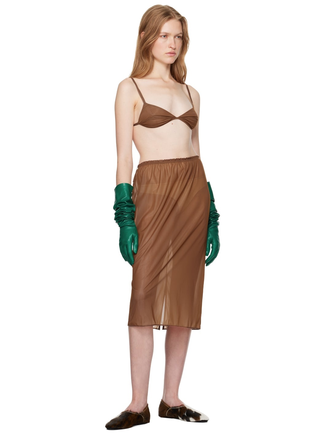 Brown Sheer Midi Skirt - 4