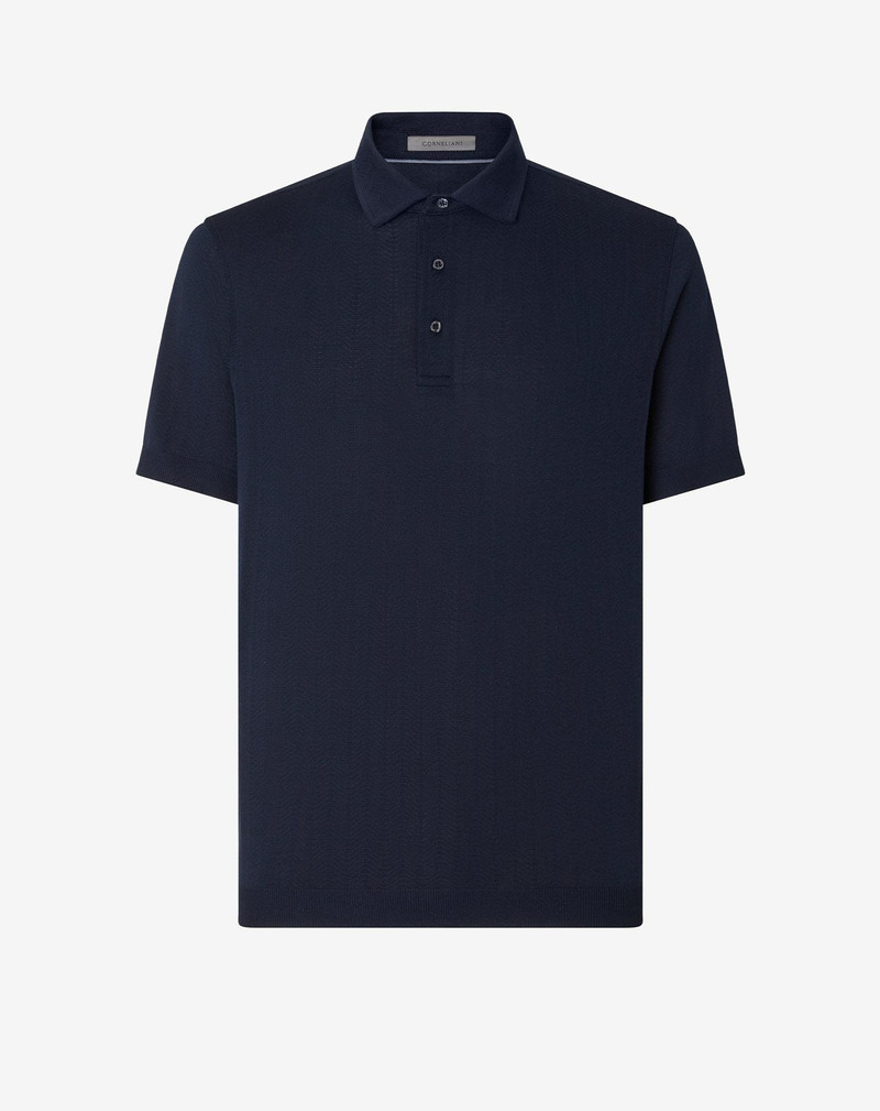 Navy blue button-up lisle thread polo shirt 1