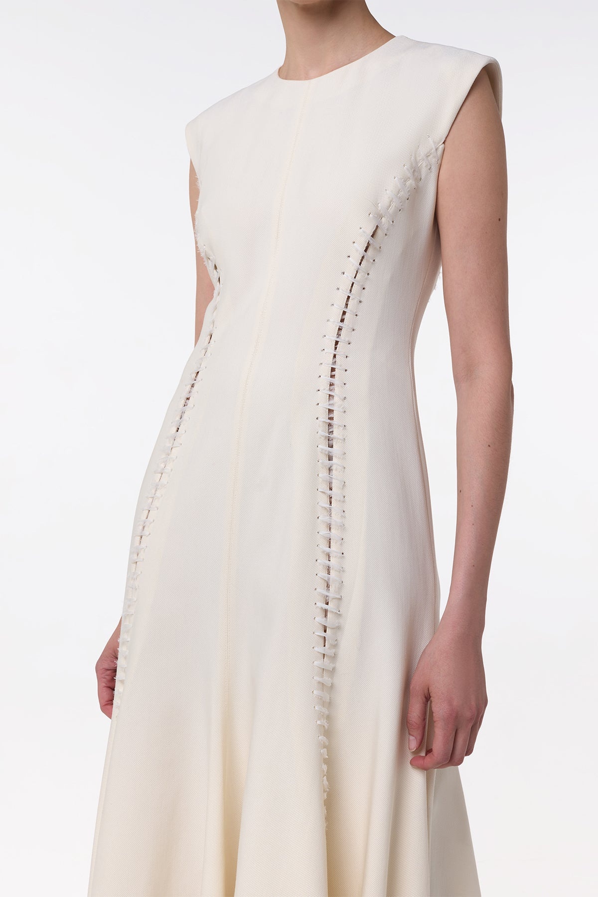 Kendal Laces Midi Dress in Ivory Wool - 5