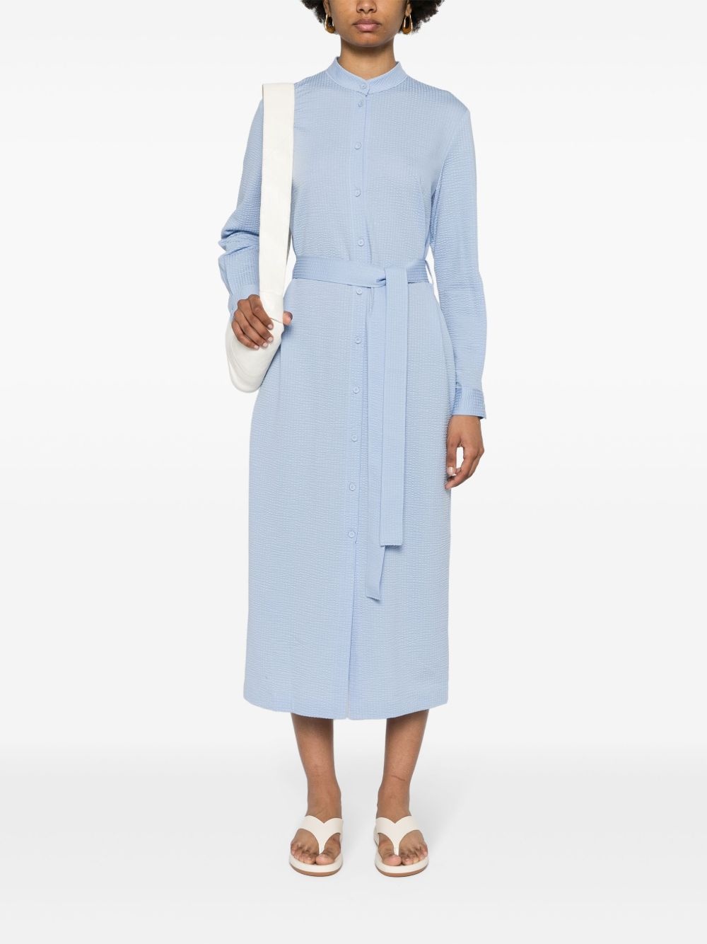 seersucker belted midi dress - 2