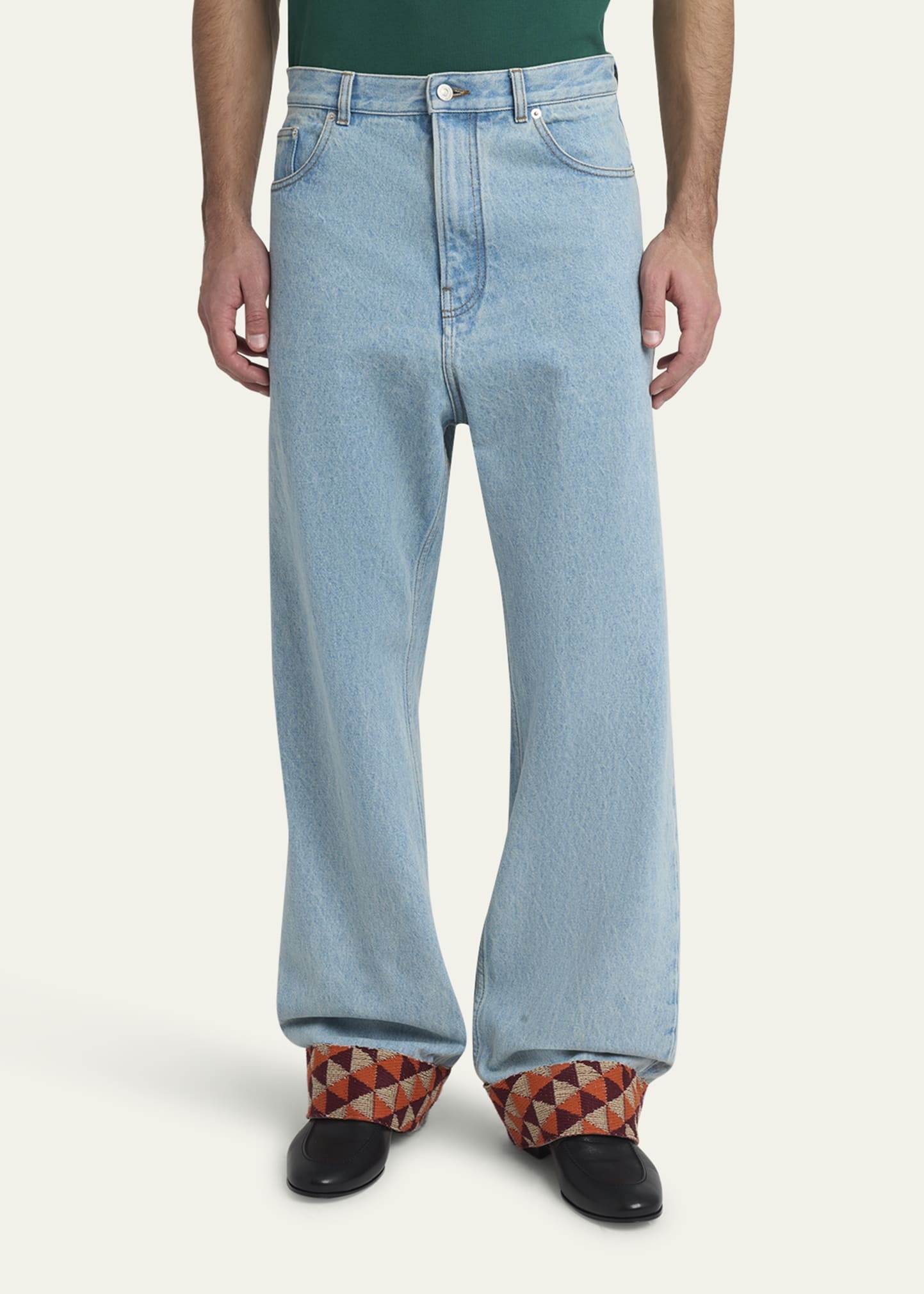 Men's Wide-Leg Jeans with Embroidered Cuffs - 4