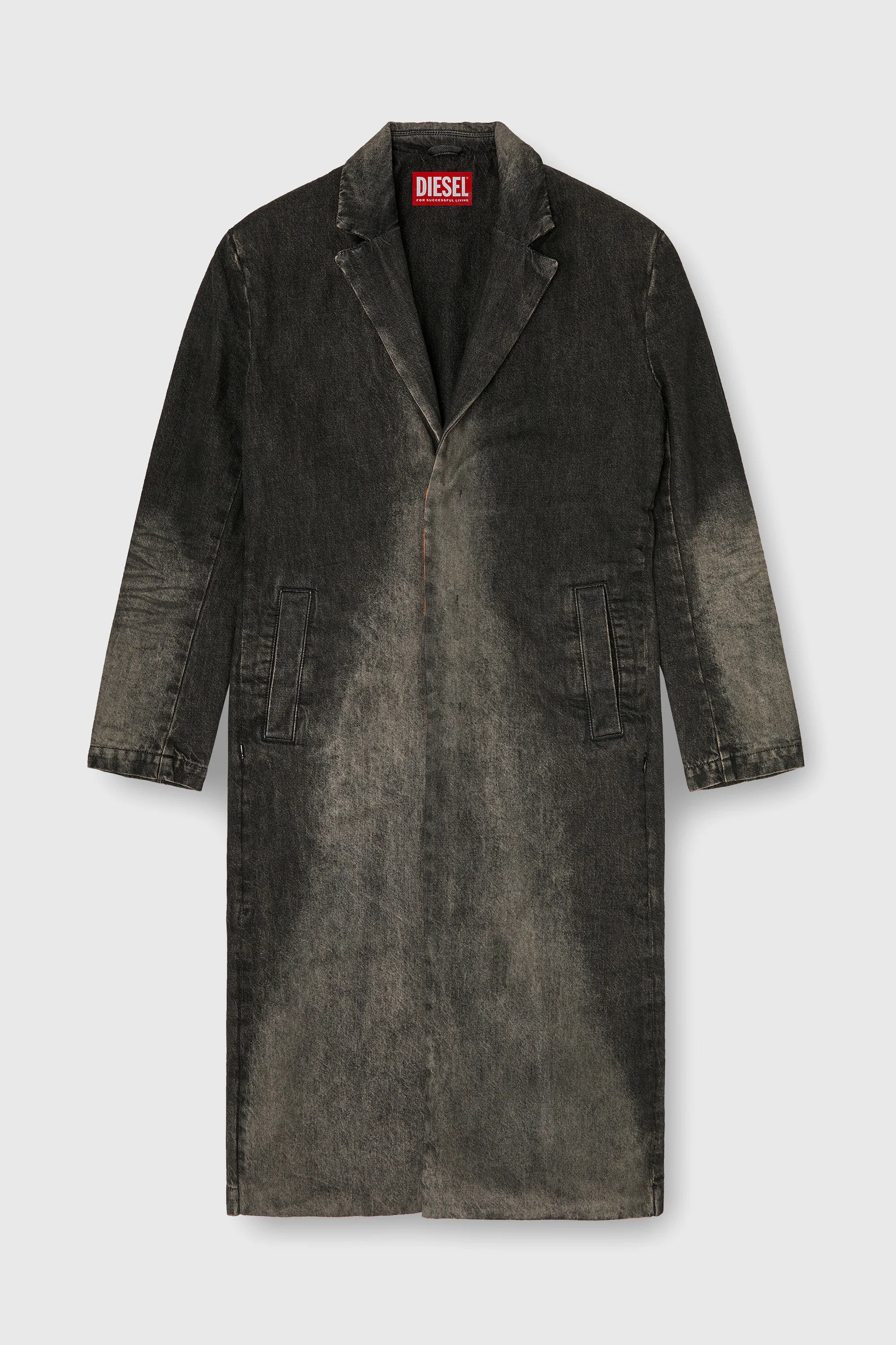 LONG COAT IN DIRTY-EFFECT DENIM - 1