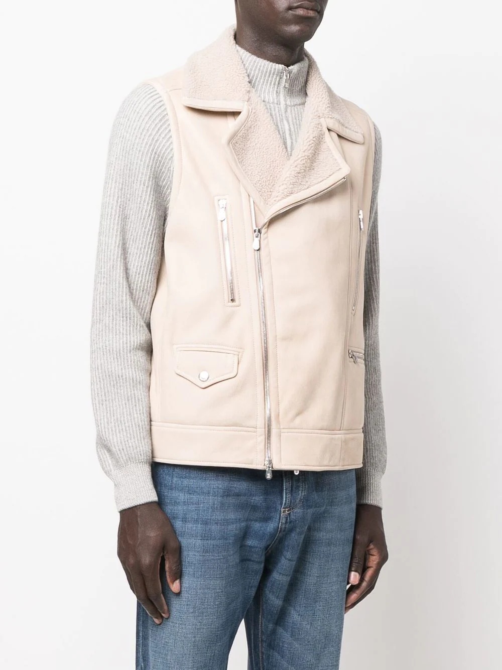 zip-up leather vest - 3
