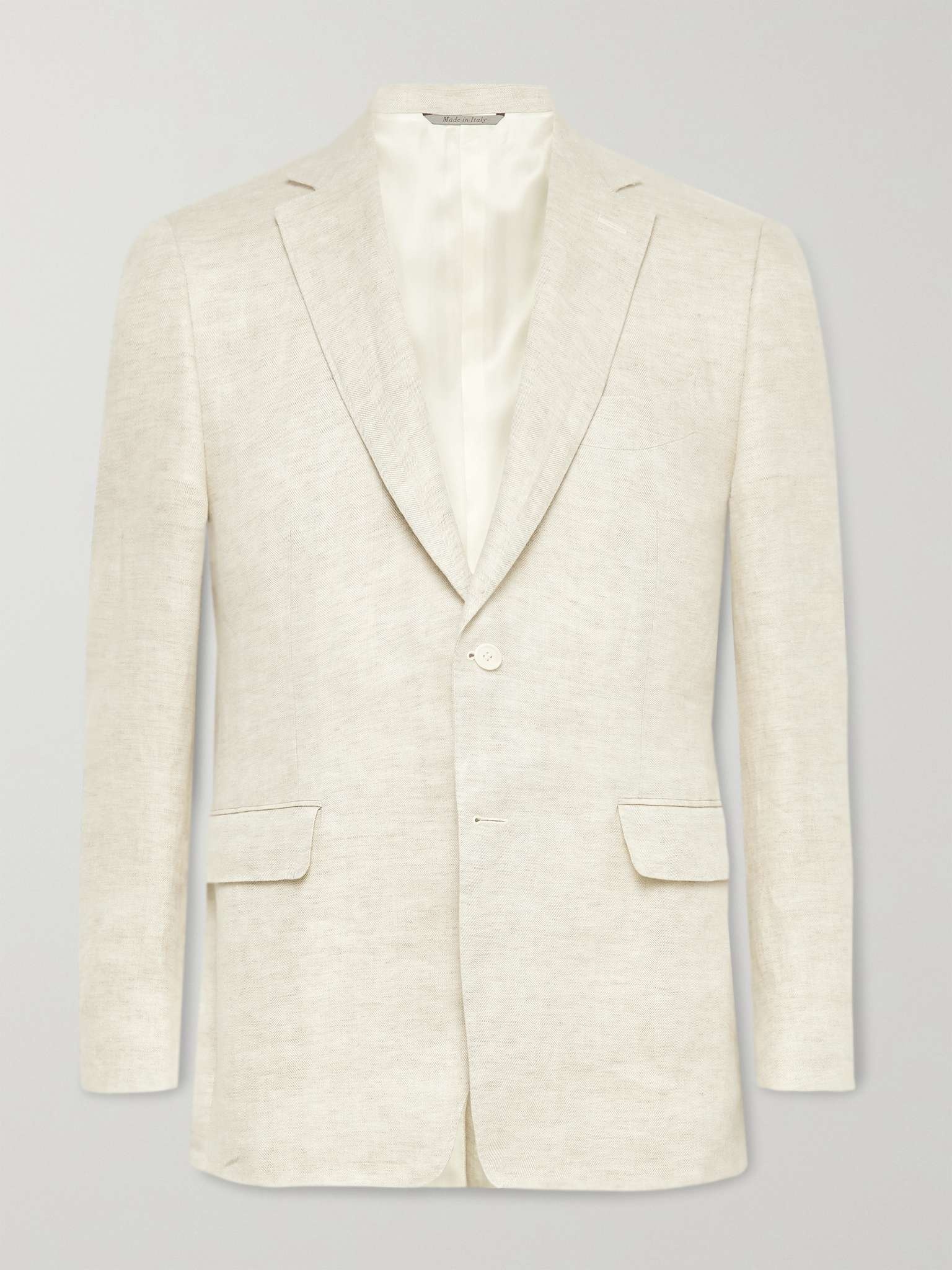 Slim-Fit Herringbone Linen Blazer - 1