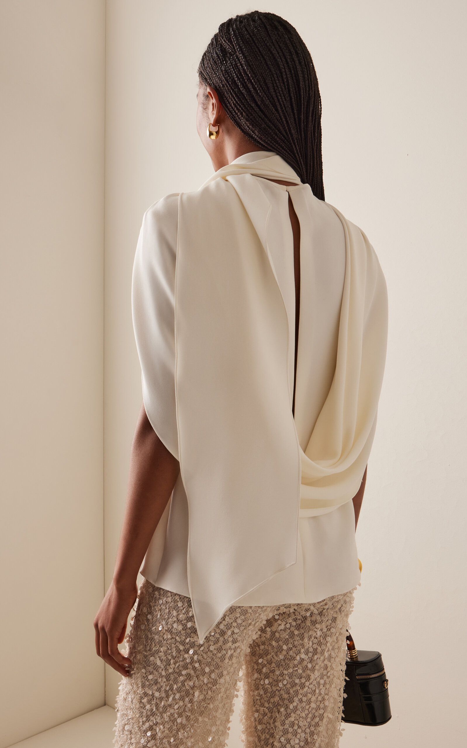 Tie-Neck Silk-Georgette Blouse ivory - 4