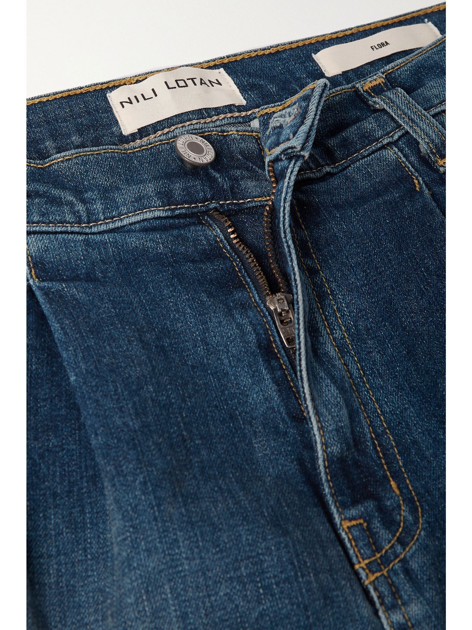 Flora pleated high-rise wide-leg jeans Blue - 5