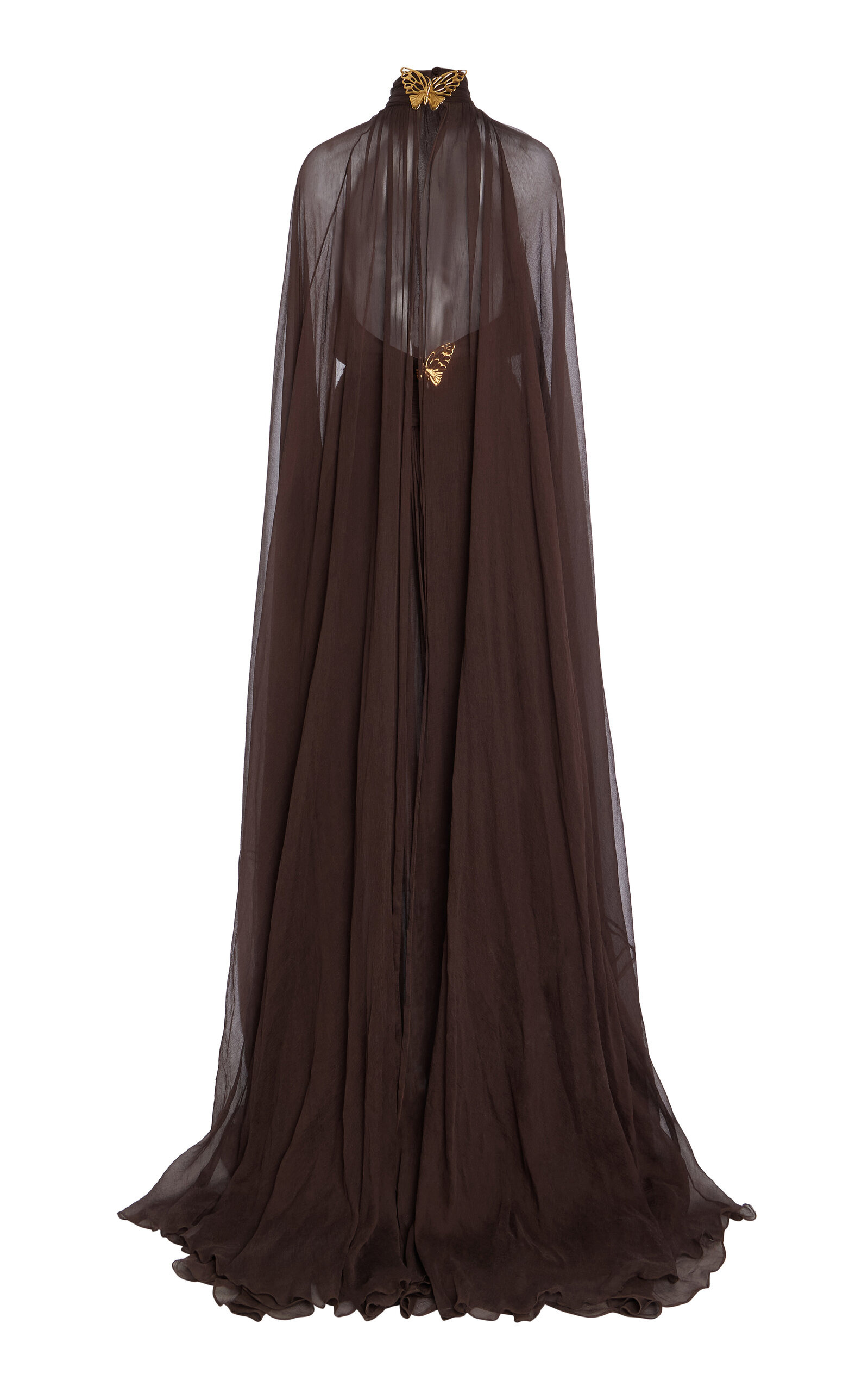 Crinkled Silk Chiffon Caftan brown - 5