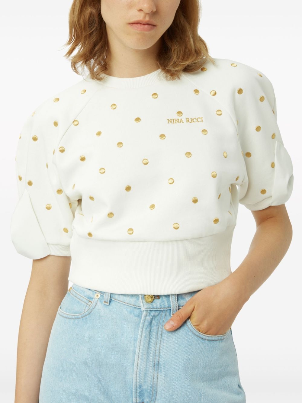 polka dot-embroidered cropped sweatshirt - 4