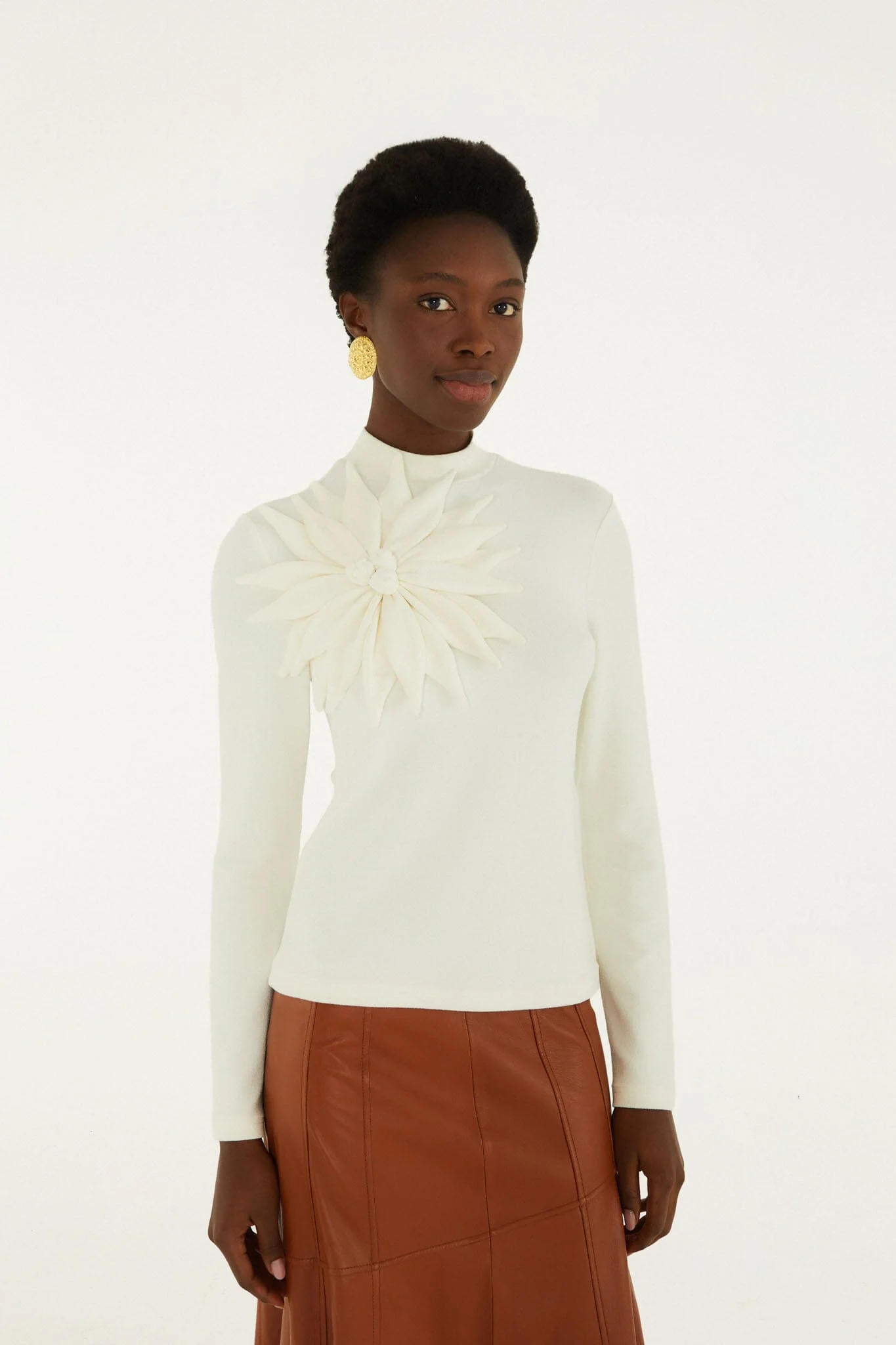 3D Flower Long Sleeve Blouse - 1