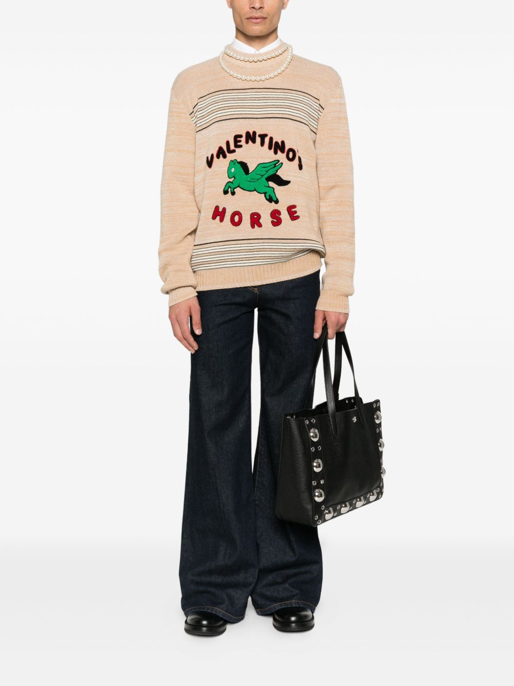 pegasus-embroidered striped sweater - 2